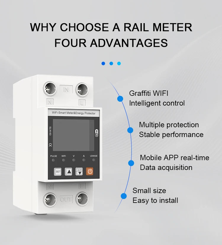 ANDELI Tuya WiFi Smart DIN-rail Circuit Breaker Single Phase Over-Under Voltage Protector with Digital Display Energy Meter