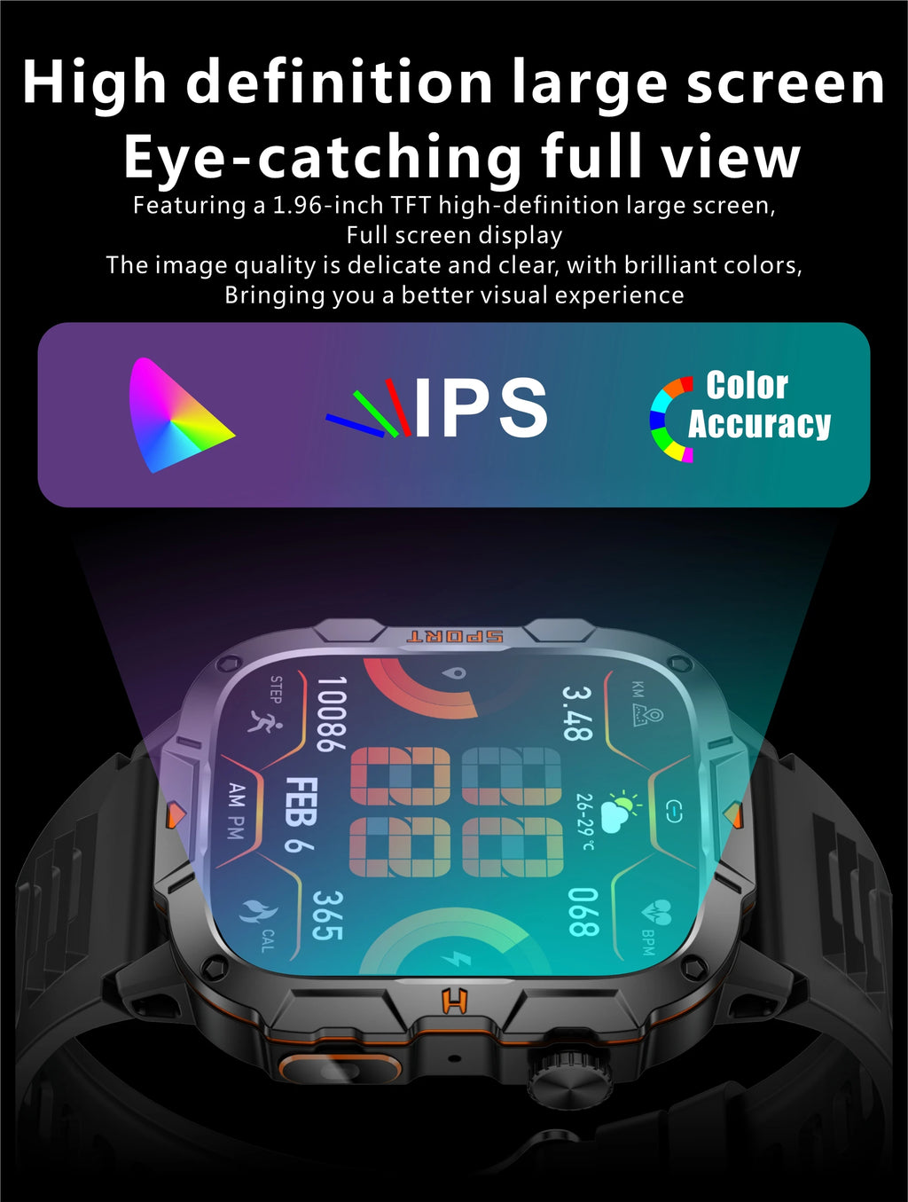 2025 New Military Grade Smart Watch Men 1.96" AMOLED Screen 5ATM Waterproof Simming Sports Fitness Tracker BT Call Smartwatches