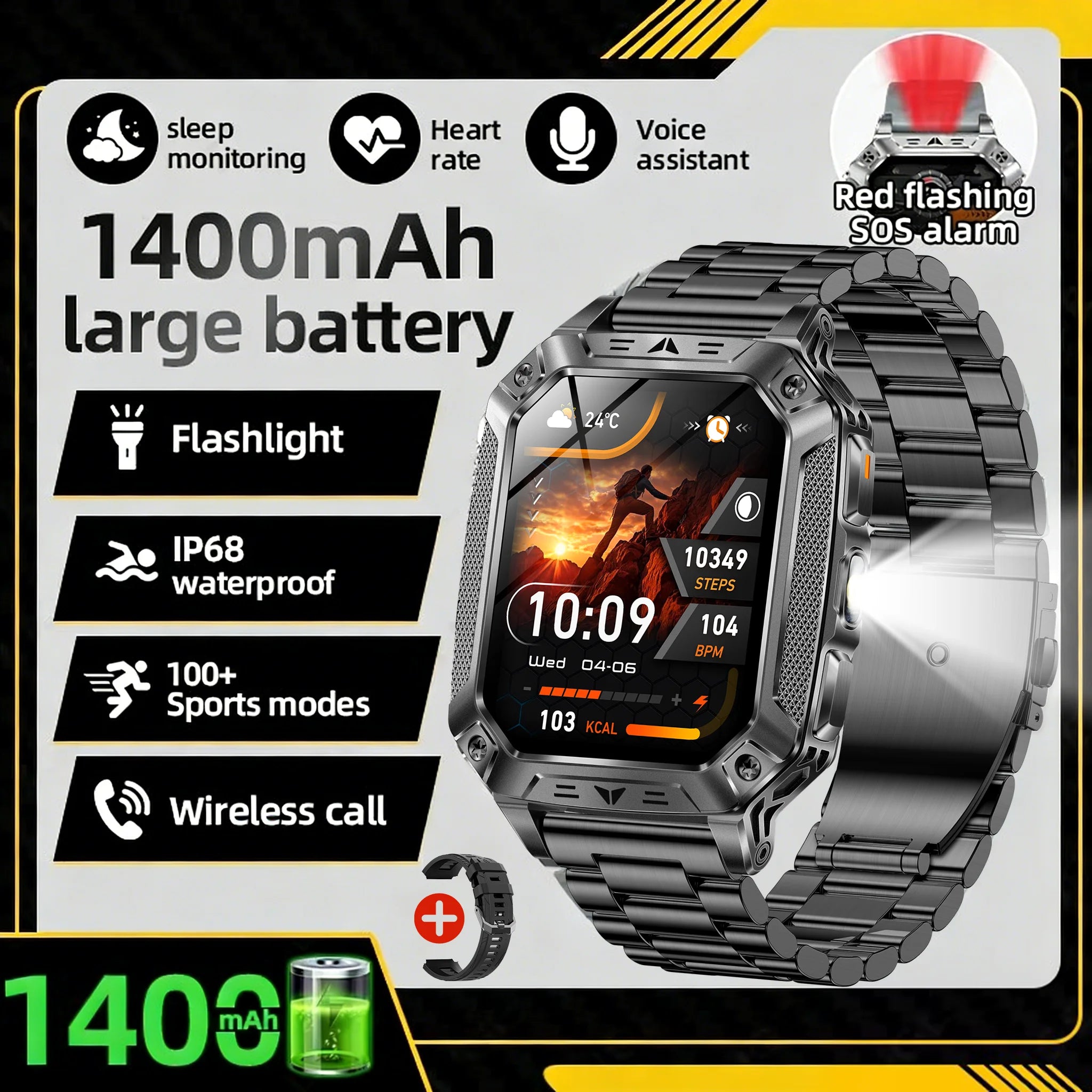2026 New T-REX3 exercise 1400mAh Battery Smart Watch Tracking 10ATM Waterproof Sports Tracker Outdoor Military Smart Watch Men
