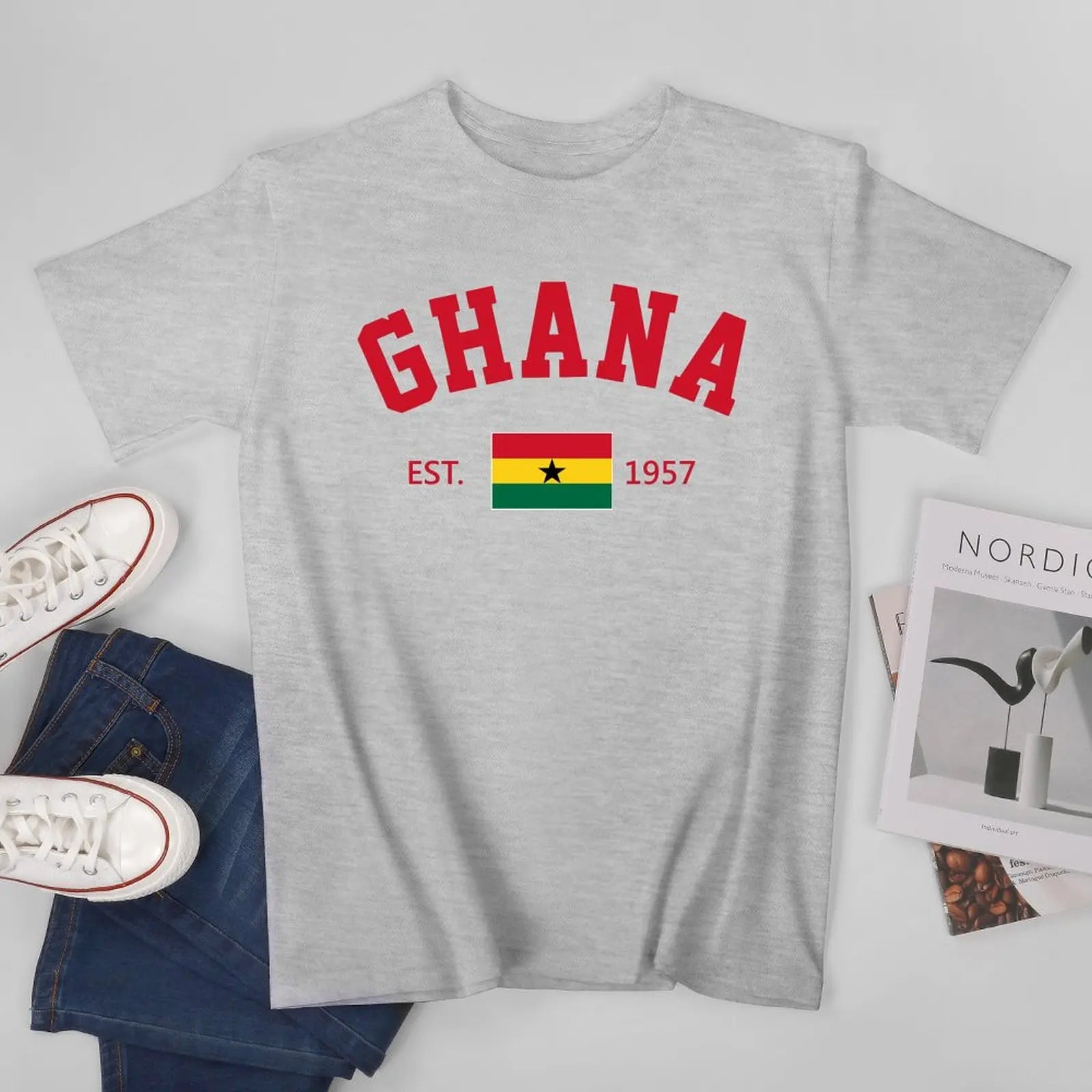 Unisex Men Ghana EST.1957 Independence Day Tshirt Tees T Shirts Women Boys 100% Cotton T-Shirt