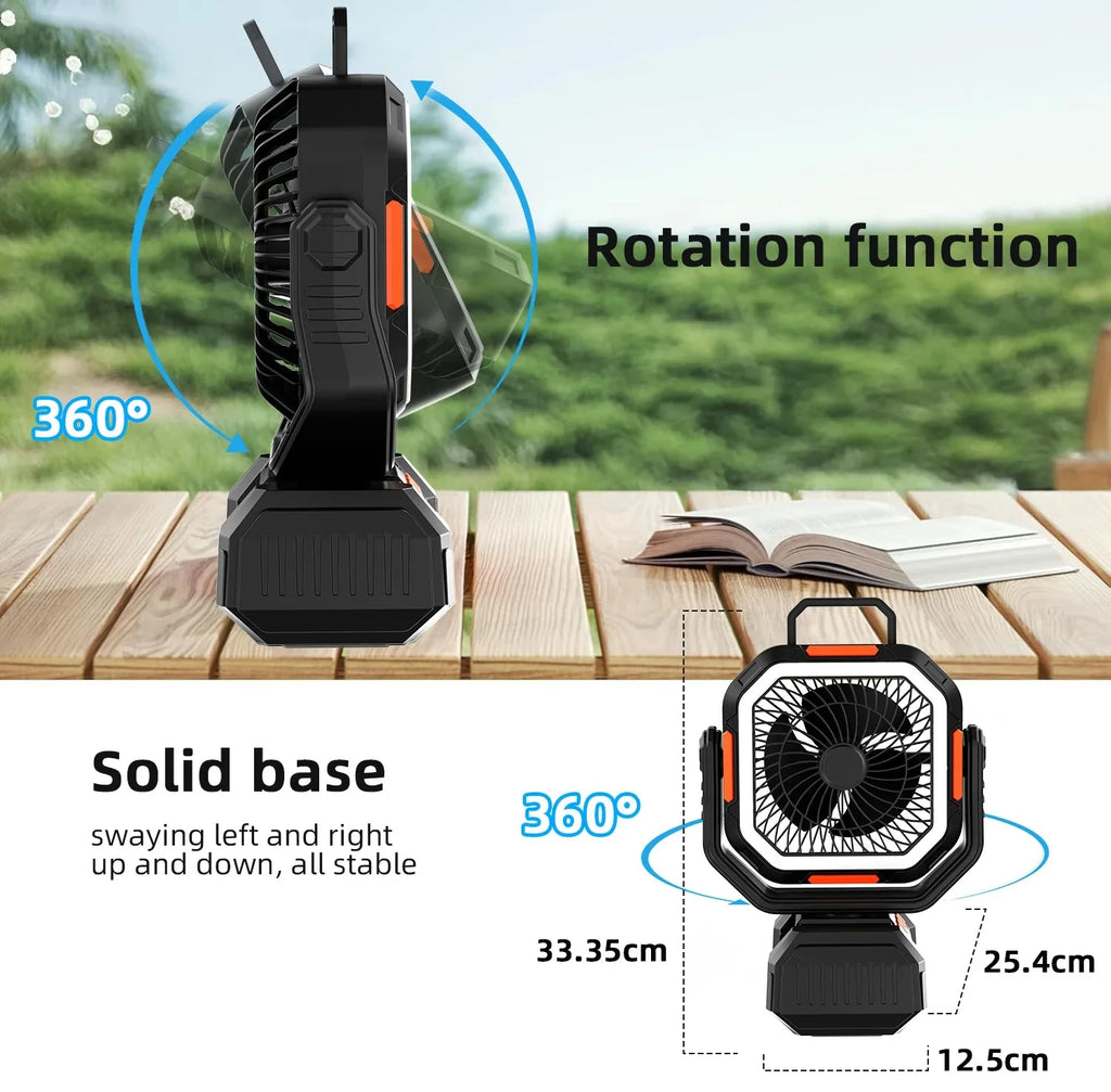 40000mAh Solar Rechargeable Camping Fan with LED Light Remote Control Outdoor Hanging Fan for Tent Fishing Hurricane - 100H Runtime