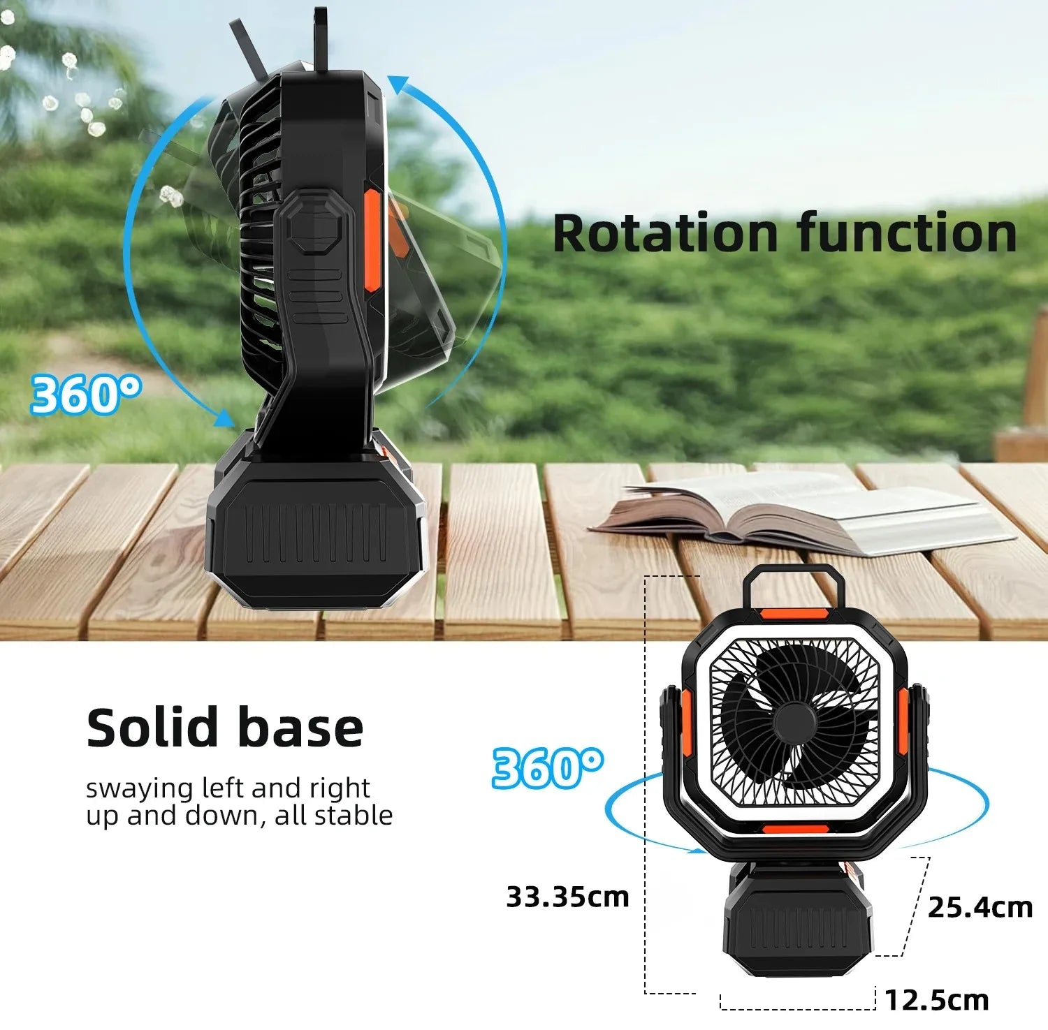 40000mAh Solar Rechargeable Camping Fan with LED Light Remote Control Outdoor Hanging Fan for Tent Fishing Hurricane - 100H Runtime