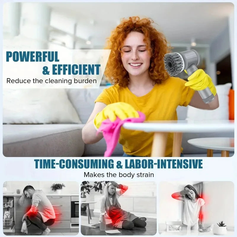 New Electric Spin Scrubber Cordless Spin Scrubber with 6 Replaceable Brush Heads  Electric Cleaning Brush Cleaning Tools