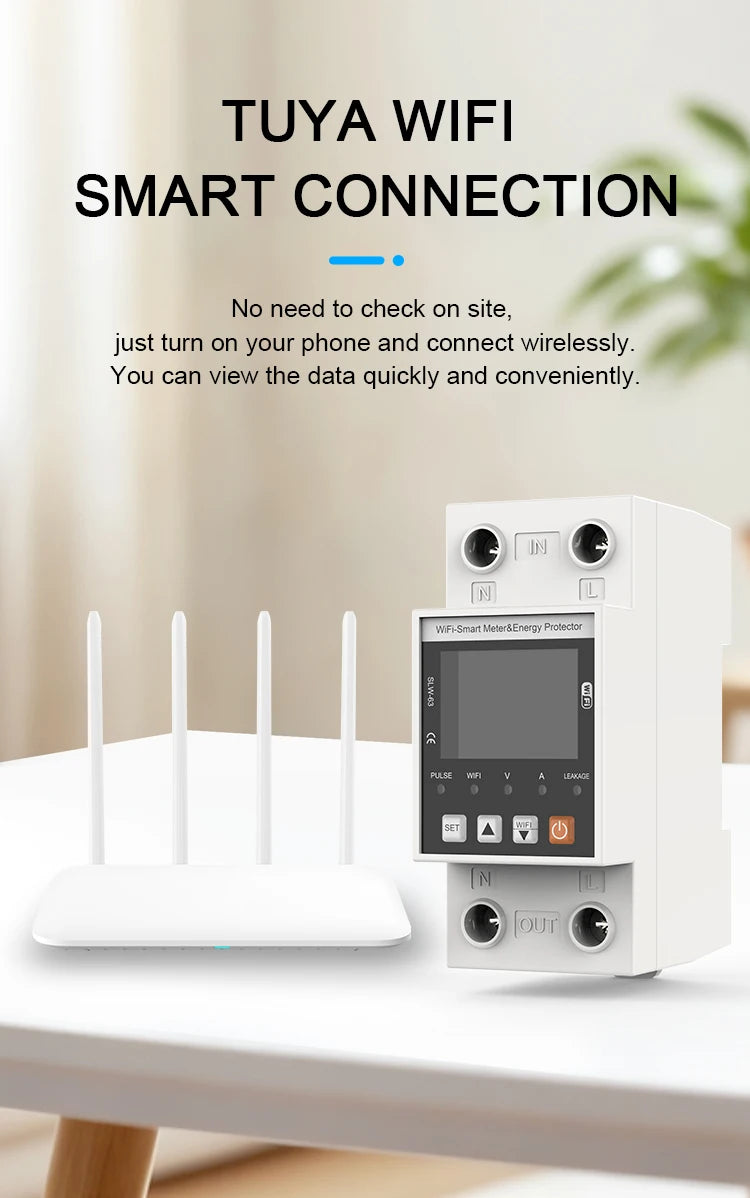 ANDELI Tuya WiFi Smart DIN-rail Circuit Breaker Single Phase Over-Under Voltage Protector with Digital Display Energy Meter
