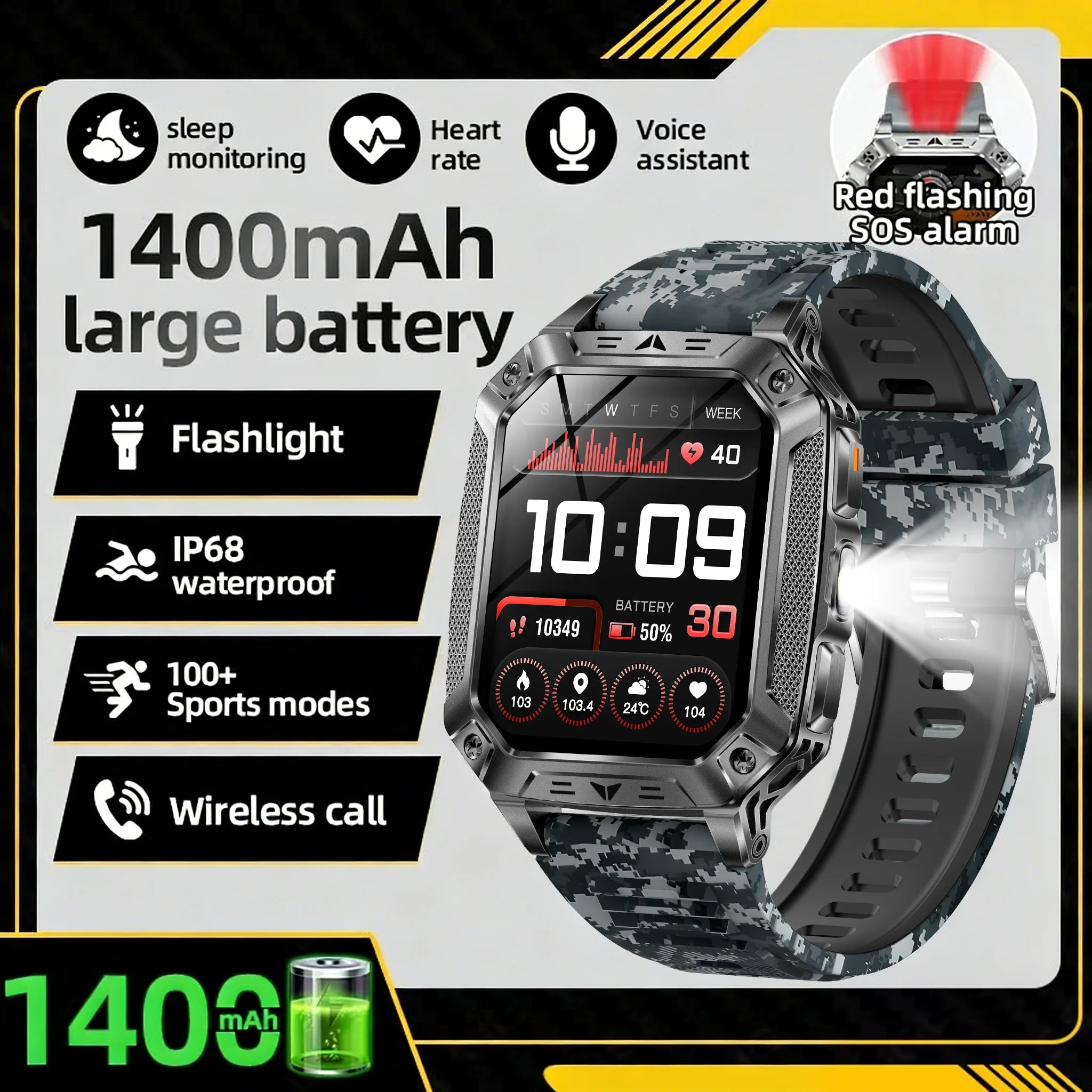2026 New T-REX3 exercise 1400mAh Battery Smart Watch Tracking 10ATM Waterproof Sports Tracker Outdoor Military Smart Watch Men