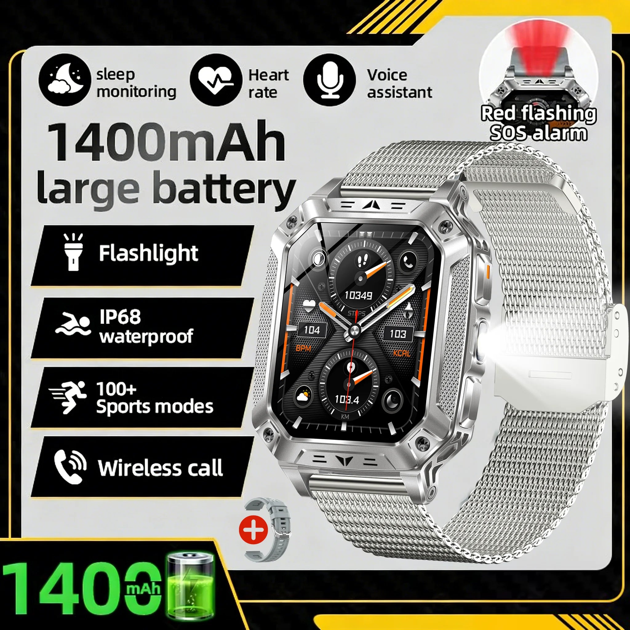 2026 New T-REX3 exercise 1400mAh Battery Smart Watch Tracking 10ATM Waterproof Sports Tracker Outdoor Military Smart Watch Men