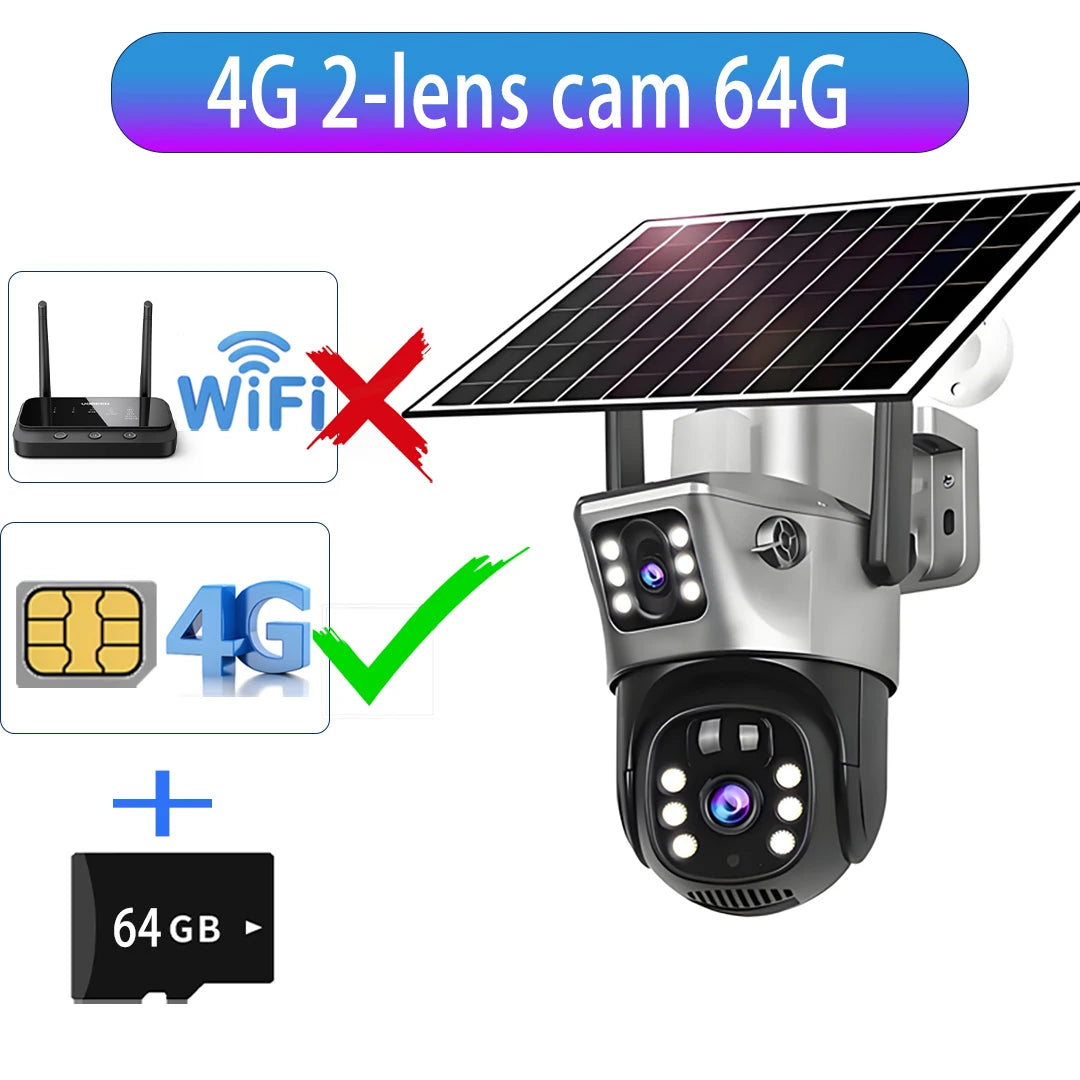 V380 Three Lens Three Screens 15MP 4G Solar Camera Outdoor WiFi 10X Digital Zoom Waterproof Auto Tracking Security CCTV Cameras