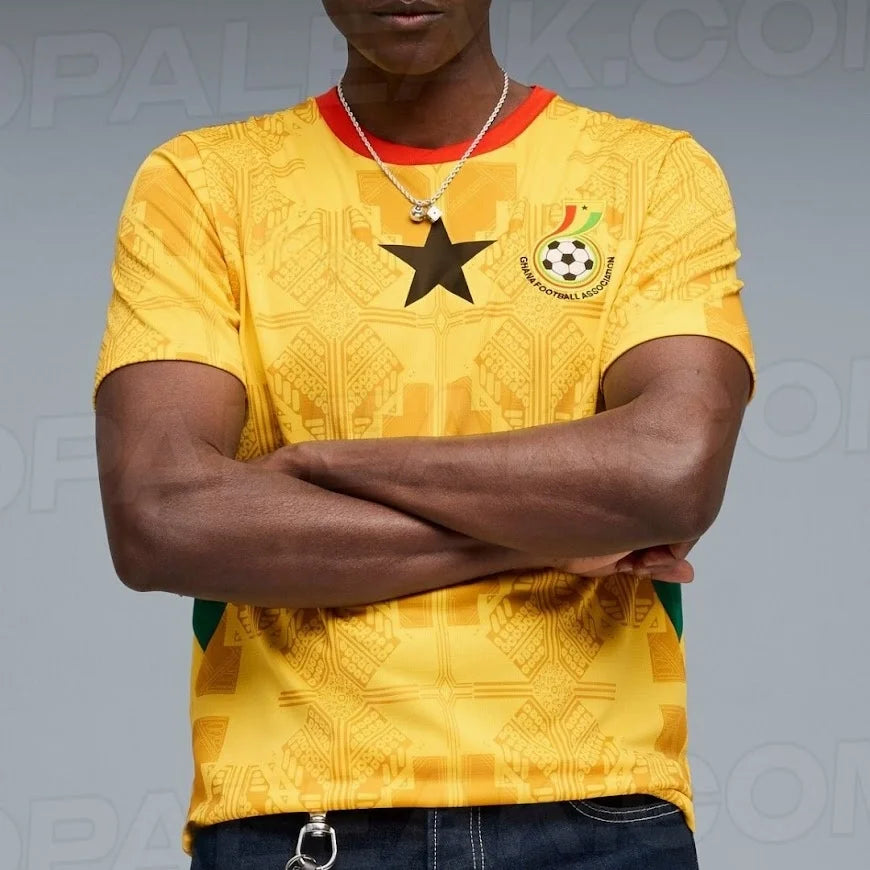 2026 Men's Ghana Soccer Jersey White Geometric Pattern GFA Black Star Football Shirt AFCON Fan Jersey for Game Day Streetwear