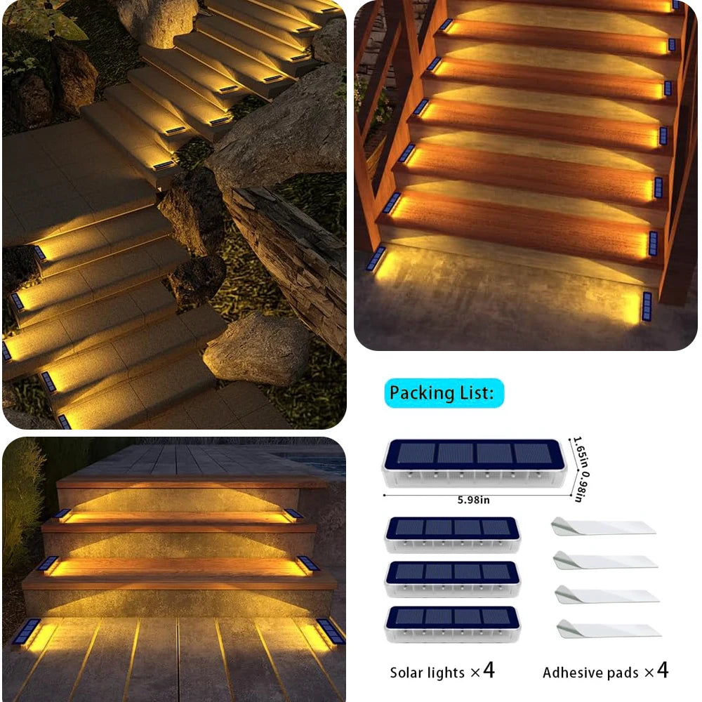 Outdoor Solar Deck Lights Waterproof LED Step Sidewalk Stair Garden Light IP68 Auto On/Off Solar Powered Dock Driveway Lighting