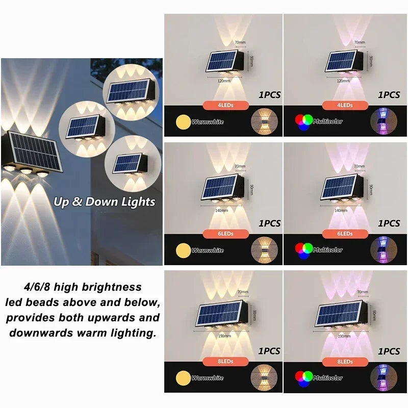 Solar Lights for Outside Solar Fence Lights Outdoor Waterproof LED Up and Down Solar Wall Lamp Porch Decor Garage Yard Garde