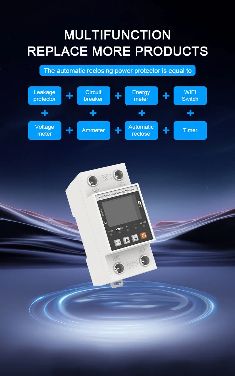 ANDELI Tuya WiFi Smart DIN-rail Circuit Breaker Single Phase Over-Under Voltage Protector with Digital Display Energy Meter