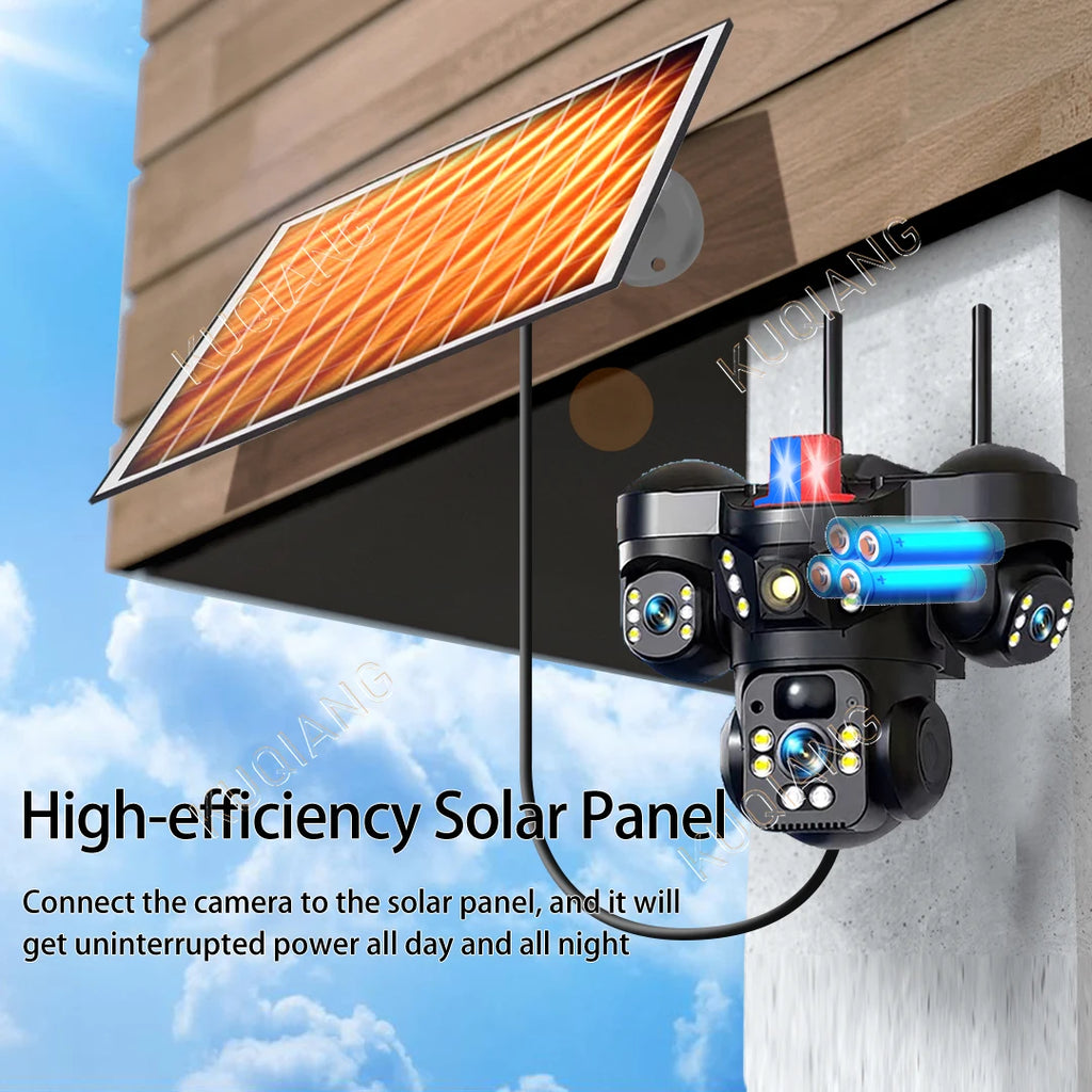 V380 Three Lens Three Screens 15MP 4G Solar Camera Outdoor WiFi 10X Digital Zoom Waterproof Auto Tracking Security CCTV Cameras