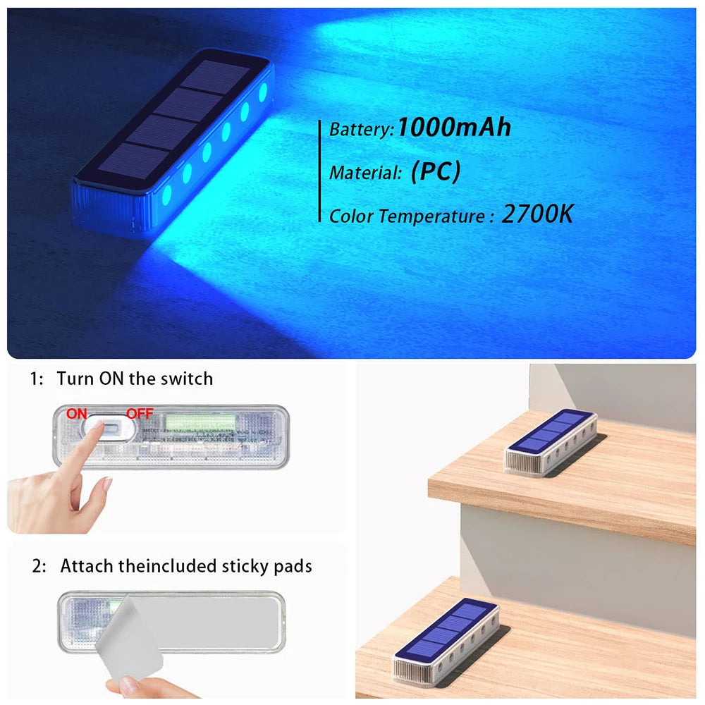 Outdoor Solar Deck Lights Waterproof LED Step Sidewalk Stair Garden Light IP68 Auto On/Off Solar Powered Dock Driveway Lighting
