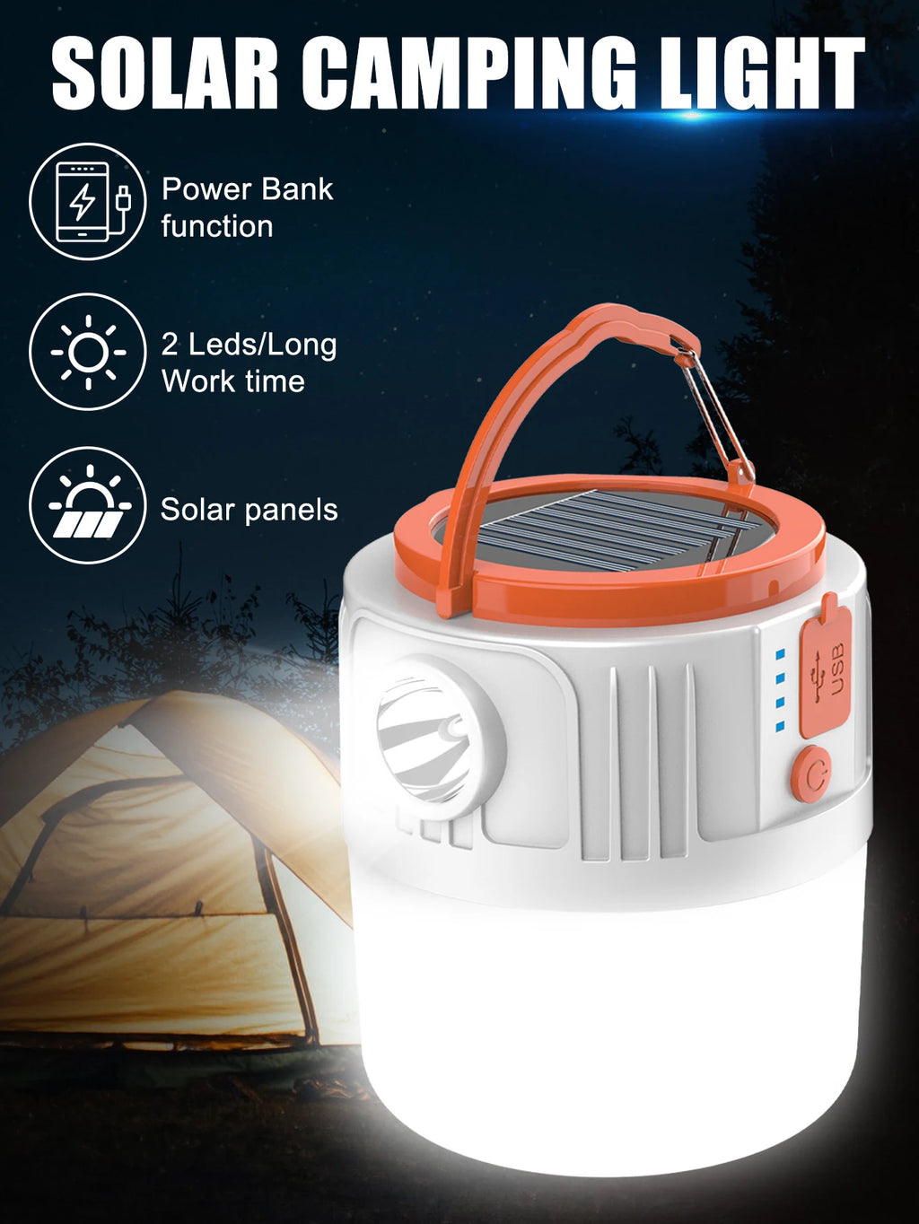1pc Solar Led Camping Light,Solar Powered Rechargeable Camping Lanterns, Outdoor Lighting Lamp With Mobile Phone Charging