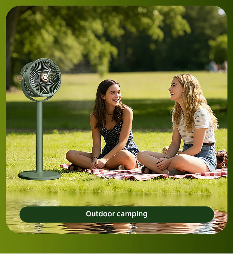 Solar Fan with LED Light, 5-Speed, 4-Height Adjustable, Portable Floor Fan for Camping, Hiking, Home, Office, USB/Solar Charging