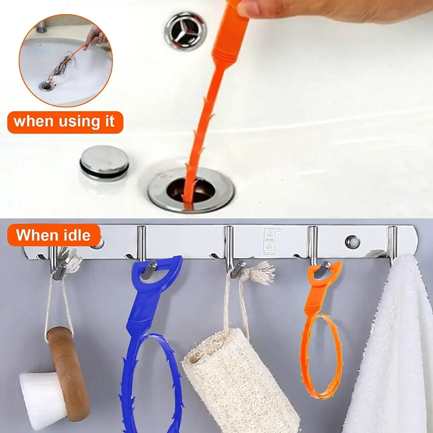 Drain Cleaning Brush Tool for Bathroom Hair Sink Pipe Unclogging Drain Cleaner Hook-Style Snake Floor Hair Remover