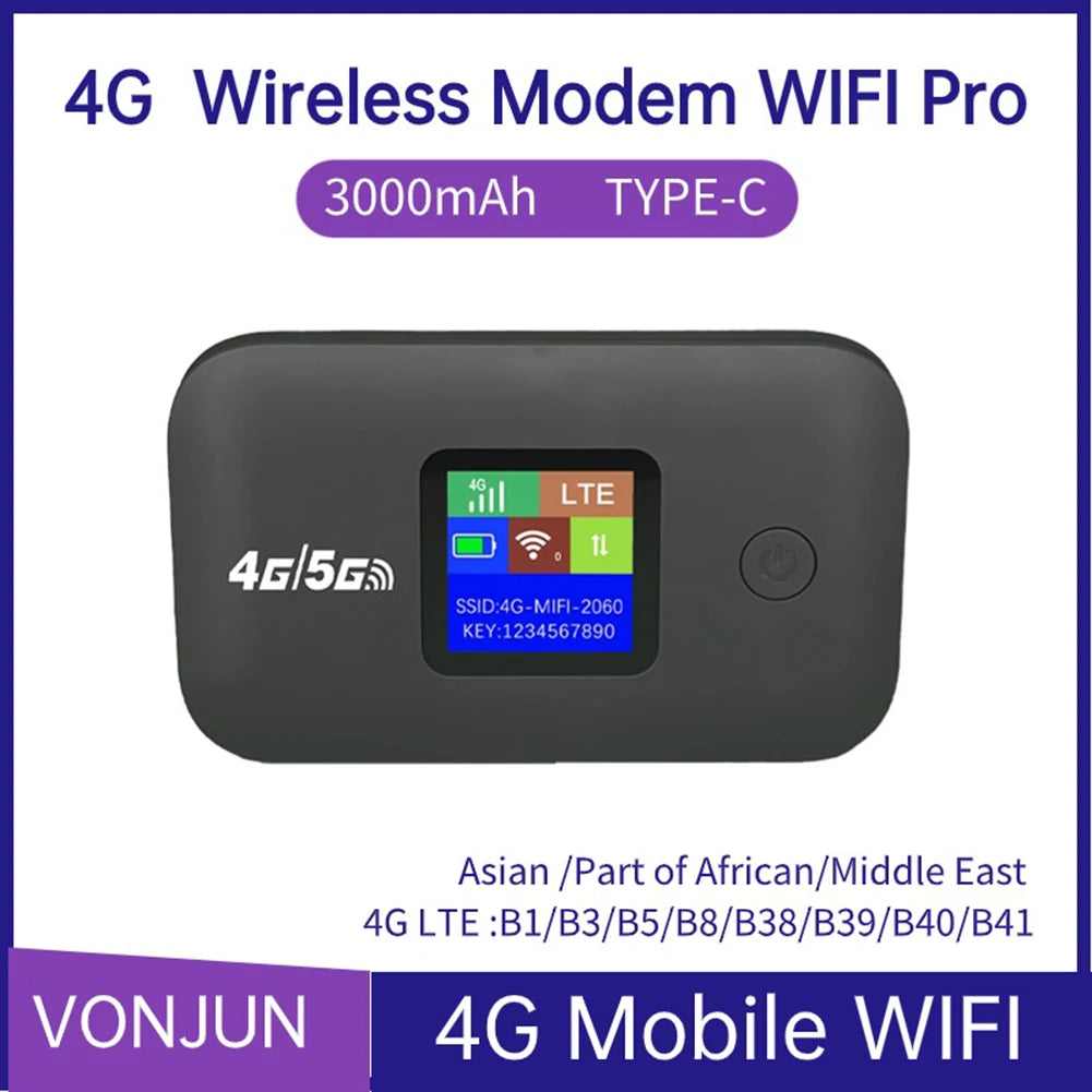 4G Mobile WIFI Router 150Mbps 4G LTE Wireless Router 3000mA Portable Pocket MiFi Modem Mobile Wifi Hotspot with Sim Card Slot