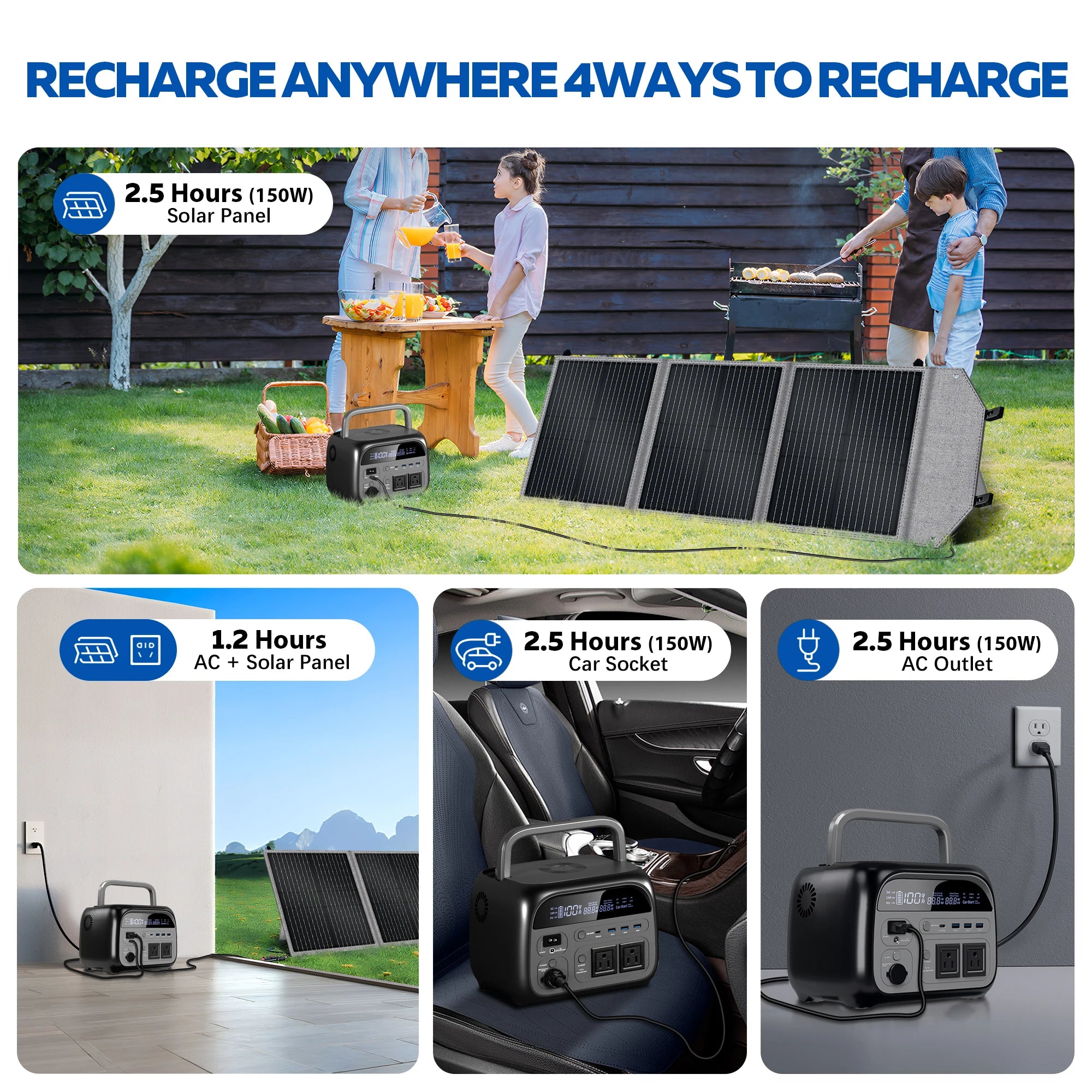 500W 1800W Power Station With 100W Solar Panel 18V USB TYPE-C Portable Power Bank 345Wh 1000Wh Lifepo4 Battery Charging Station