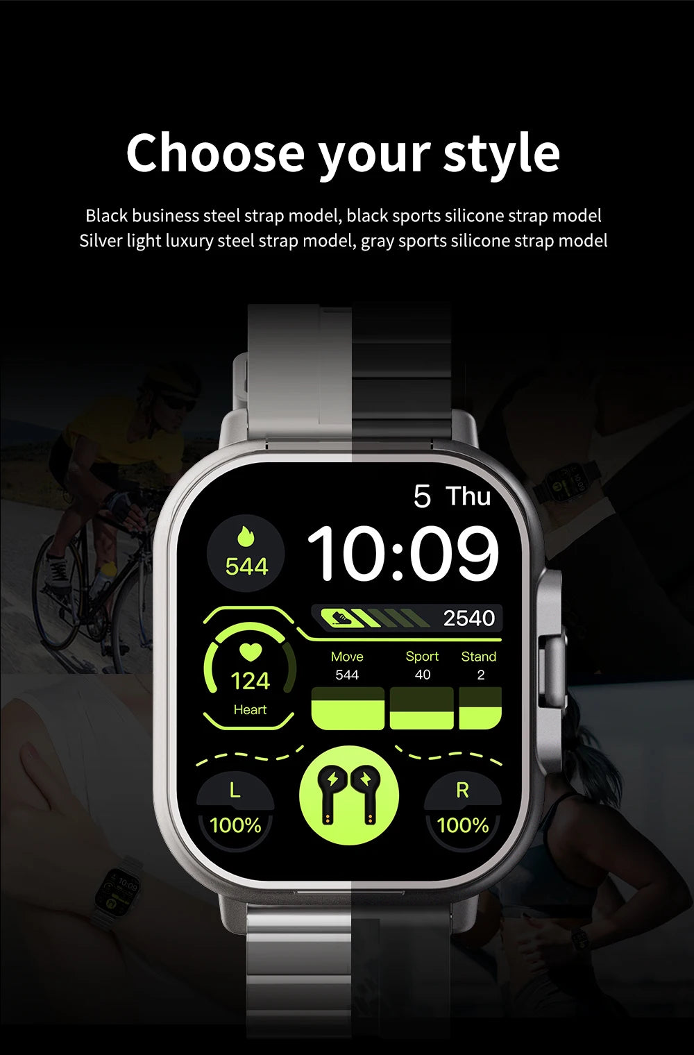 NFC Smart Watch TWS 2-in-1 Headset Bluetooth Call Heart Rate Blood Pressure Health Monitoring Headphones Play Music Smartwatch