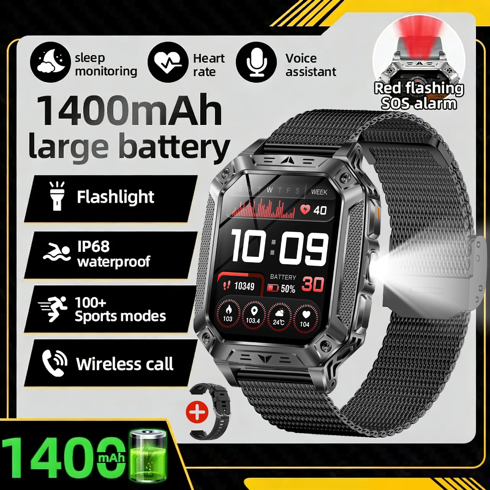 2026 New T-REX3 exercise 1400mAh Battery Smart Watch Tracking 10ATM Waterproof Sports Tracker Outdoor Military Smart Watch Men
