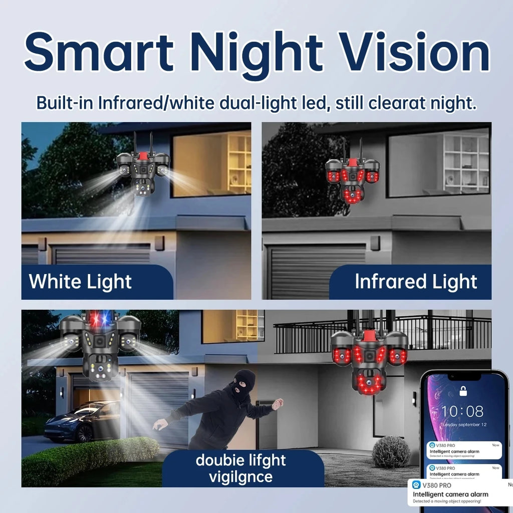 V380 Three Lens Three Screens 15MP 4G Solar Camera Outdoor WiFi 10X Digital Zoom Waterproof Auto Tracking Security CCTV Cameras