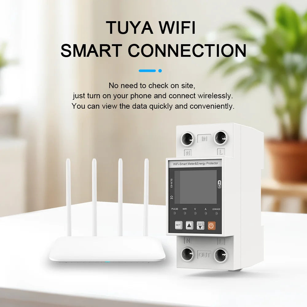 ANDELI Tuya WiFi Smart DIN-rail Circuit Breaker Single Phase Over-Under Voltage Protector with Digital Display Energy Meter