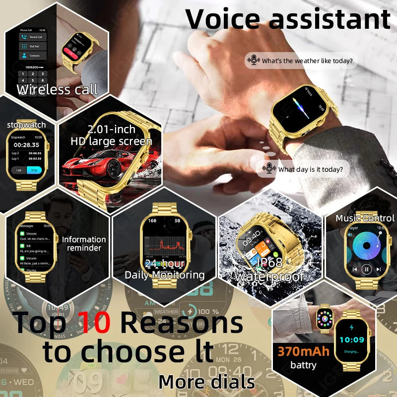 LIGE New Smart Watch Men 2.01'' HD Flashlight Bluetooth Call Heart Rate Sleep Health Monitor Sports Waterproof Smartwatch Women