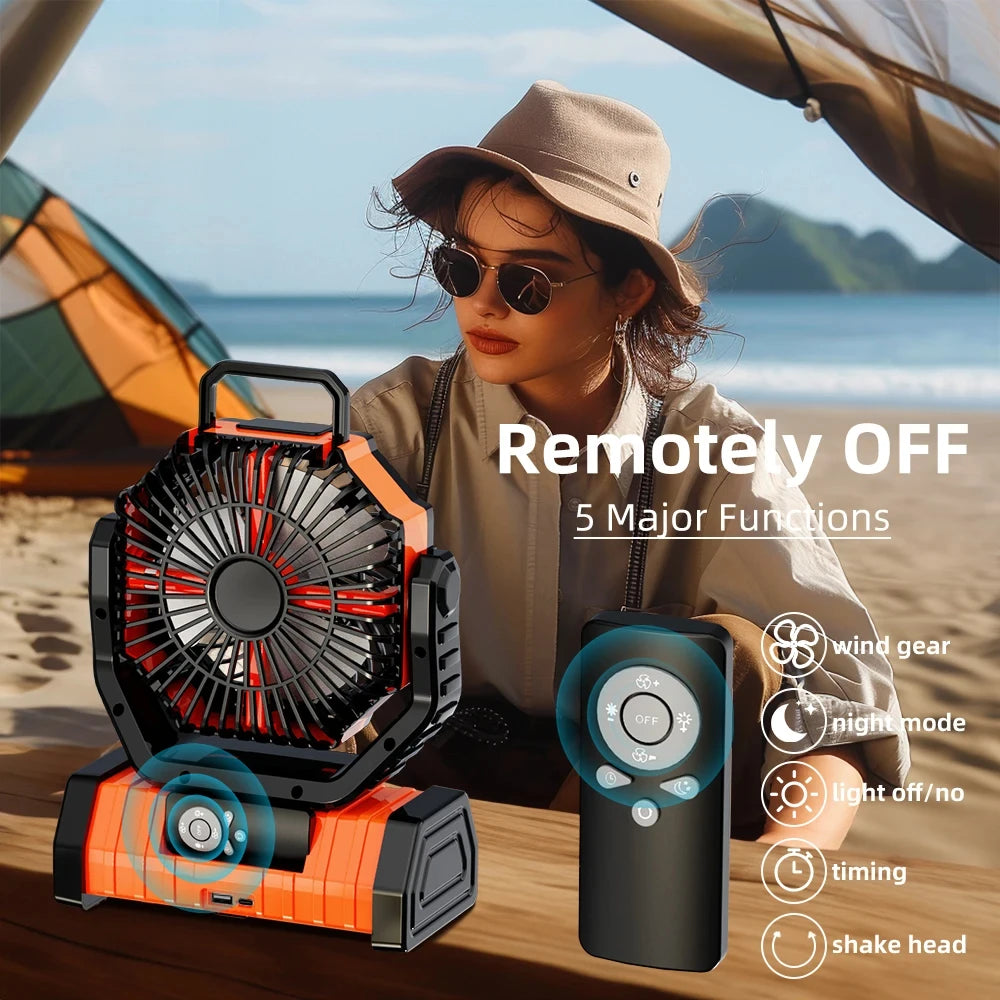 20000mAh Battery Operated Fan Portable Rechargeable Desk/Camping Fan with LED Light and Hook Outdoor Fan
