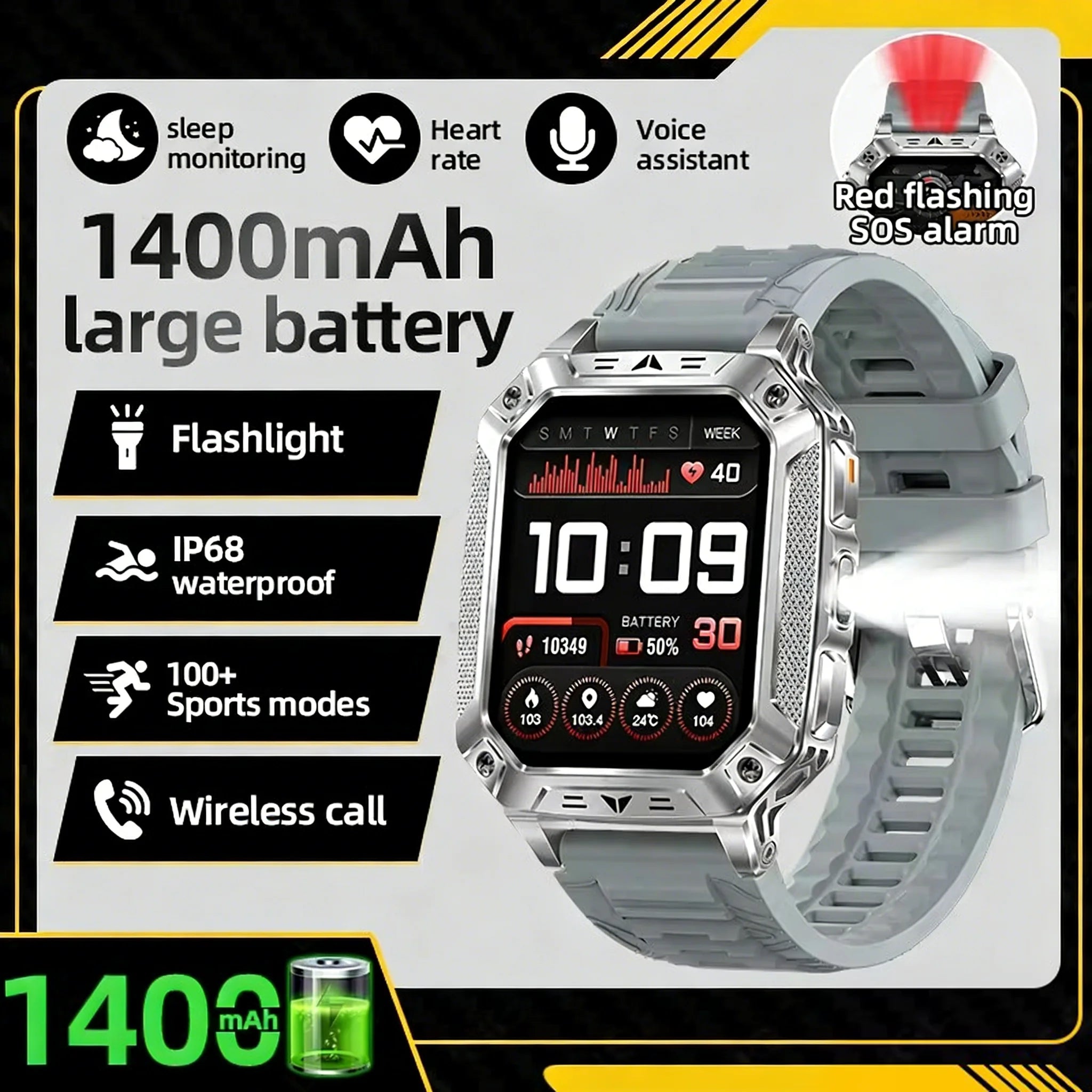 2026 New T-REX3 exercise 1400mAh Battery Smart Watch Tracking 10ATM Waterproof Sports Tracker Outdoor Military Smart Watch Men