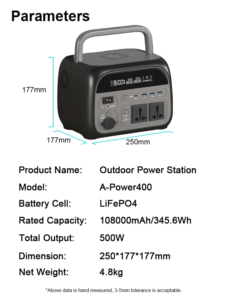 500W 1800W Power Station With 100W Solar Panel 18V USB TYPE-C Portable Power Bank 345Wh 1000Wh Lifepo4 Battery Charging Station