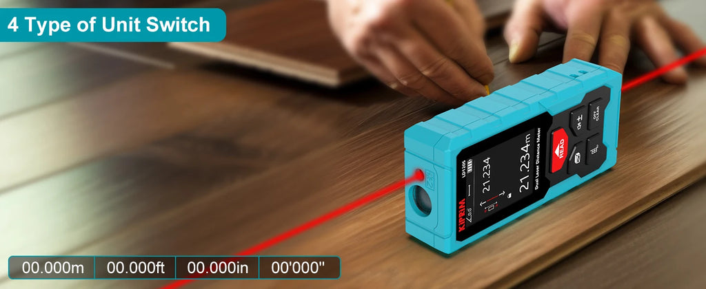Kiprim Dual Laser Distance Meter Rechargeable Bilateral Laser Rangefinder 120m Digital Tape Measure Angle Measurment Tool