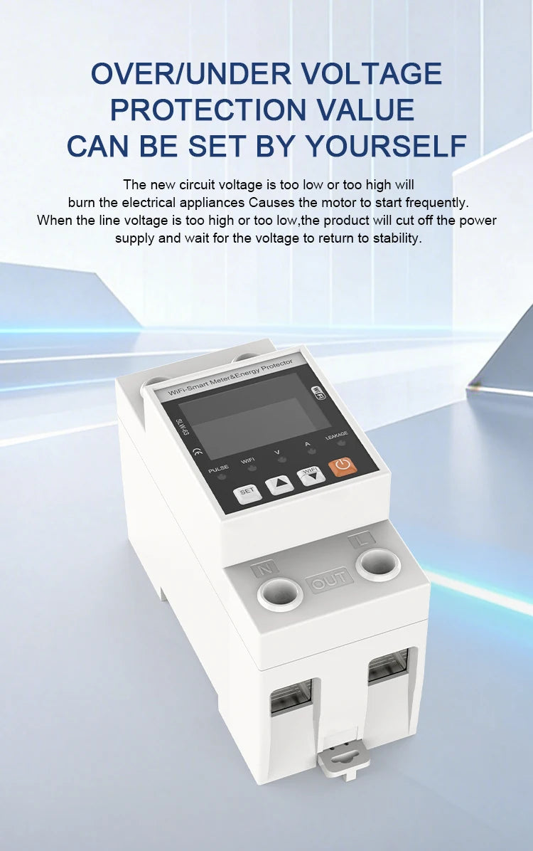 ANDELI Tuya WiFi Smart DIN-rail Circuit Breaker Single Phase Over-Under Voltage Protector with Digital Display Energy Meter
