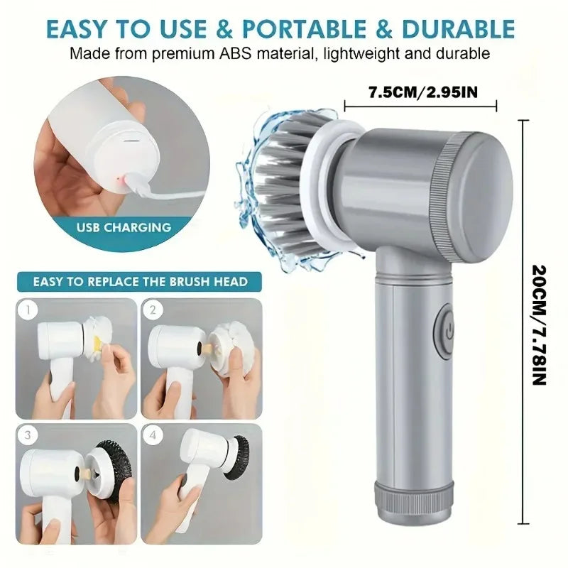 New Electric Spin Scrubber Cordless Spin Scrubber with 6 Replaceable Brush Heads  Electric Cleaning Brush Cleaning Tools