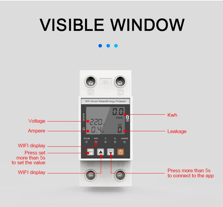 ANDELI Tuya WiFi Smart DIN-rail Circuit Breaker Single Phase Over-Under Voltage Protector with Digital Display Energy Meter
