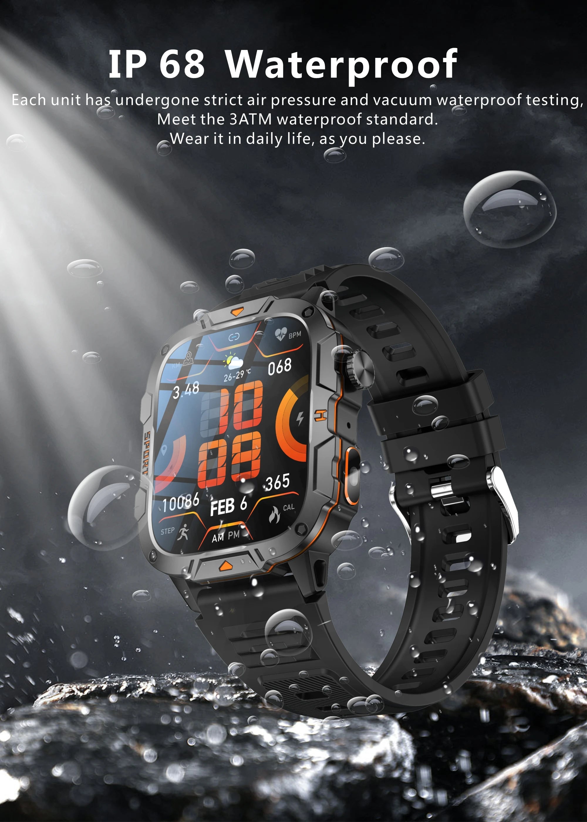 2025 New Military Grade Smart Watch Men 1.96" AMOLED Screen 5ATM Waterproof Simming Sports Fitness Tracker BT Call Smartwatches