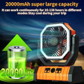 20000mAh Battery Operated Fan Portable Rechargeable Desk/Camping Fan with LED Light and Hook Outdoor Fan