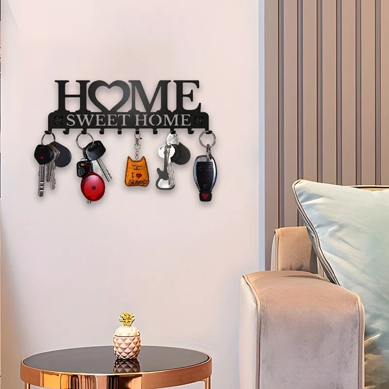1pc Black Metal Keys Holder Wall Mount Key Holder Sweet Home Design Style Key Rack for Key Hanger With 10 Hooks
