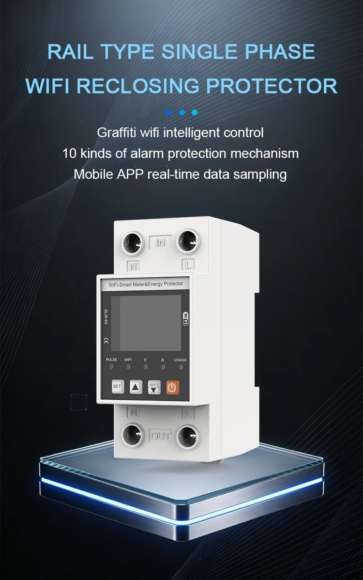 ANDELI Tuya WiFi Smart DIN-rail Circuit Breaker Single Phase Over-Under Voltage Protector with Digital Display Energy Meter