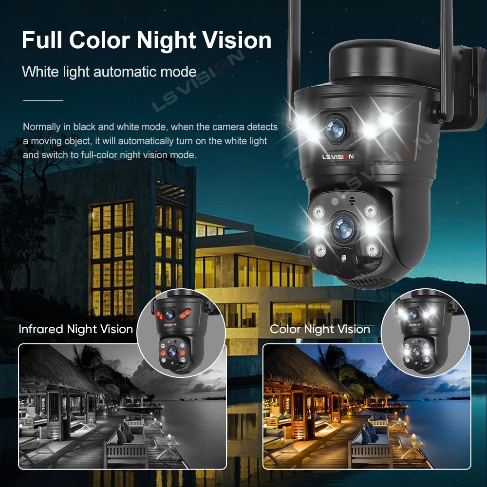 LS VISION 4G /WIFI Outdoor Solar Camera 8MP Dual Lens PIR Sim Card built in Night Vision Waterproof Security Camara Battery CCTV
