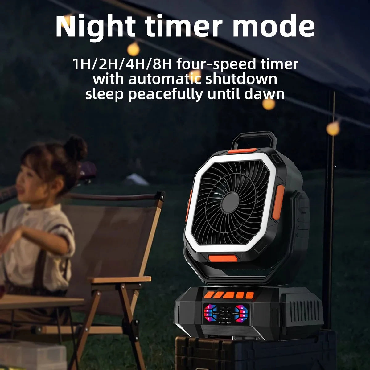 40000mAh Solar Rechargeable Camping Fan with LED Light Remote Control Outdoor Hanging Fan for Tent Fishing Hurricane - 100H Runtime