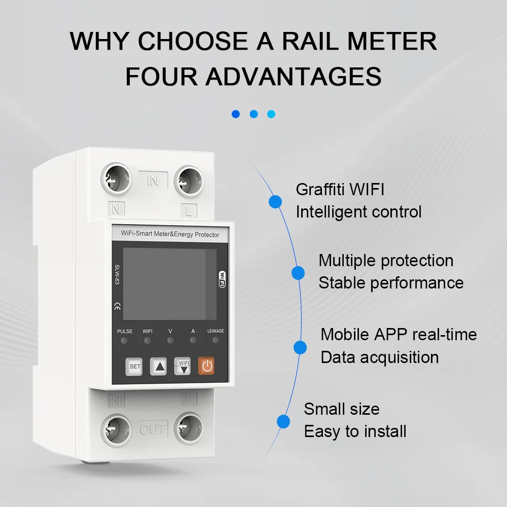 ANDELI Tuya WiFi Smart DIN-rail Circuit Breaker Single Phase Over-Under Voltage Protector with Digital Display Energy Meter
