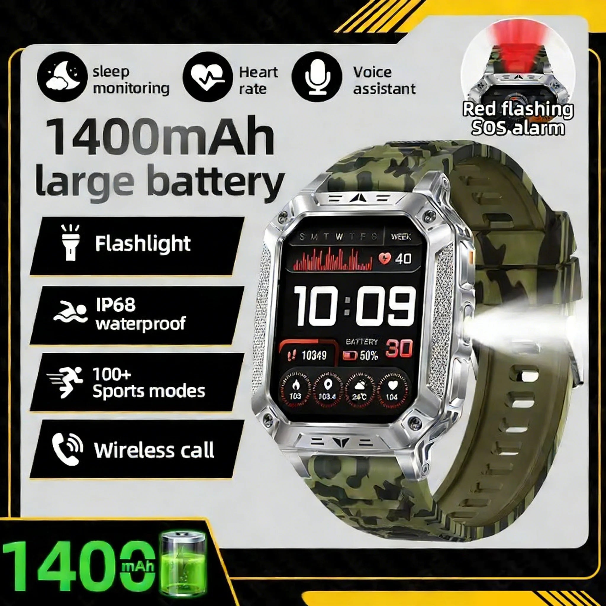 2026 New T-REX3 exercise 1400mAh Battery Smart Watch Tracking 10ATM Waterproof Sports Tracker Outdoor Military Smart Watch Men